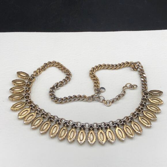 J.Crew 90s Vintage Bib Necklace 20" Ivory Marquise Cut Cabochons and Crystals - Picture 4 of 8